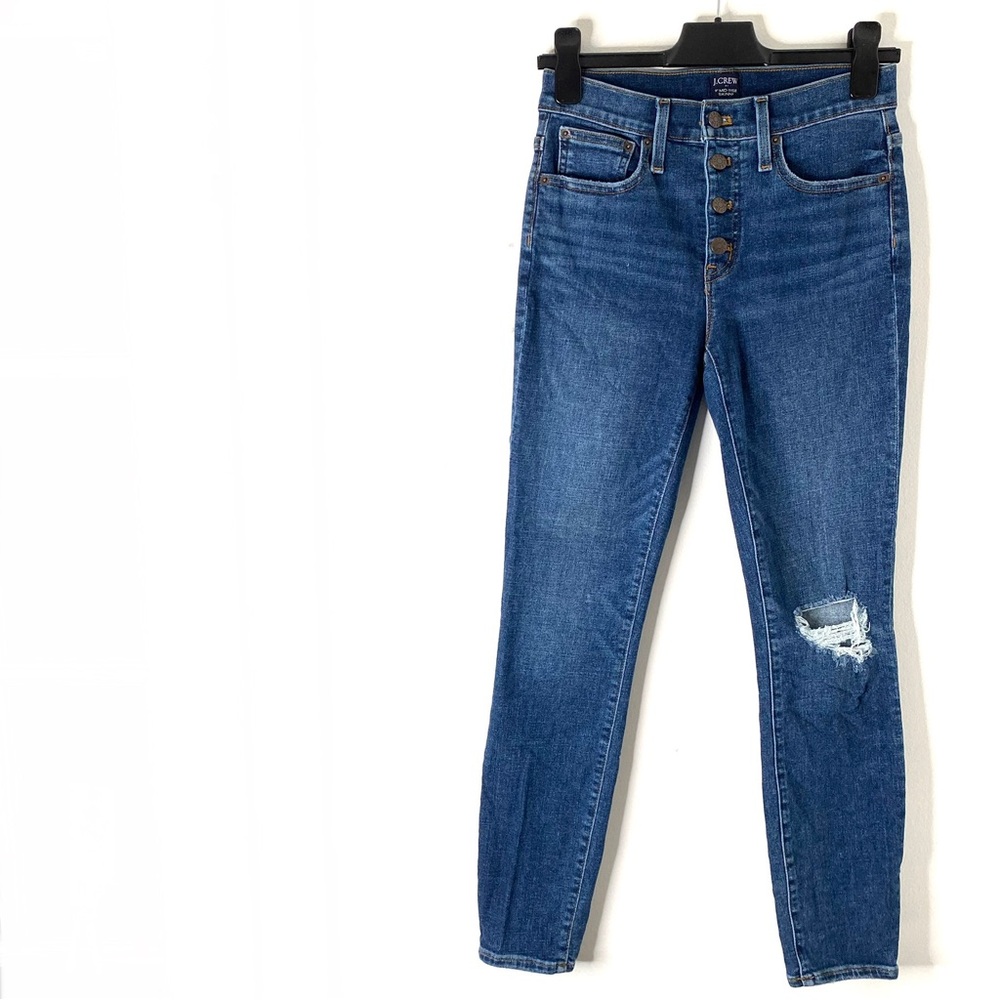 J. Crew High-Rise Distressed Skinny Jeans in Medium Blue
